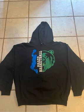 Black Hoodie with Blue and Green Bears Basketball Graphic